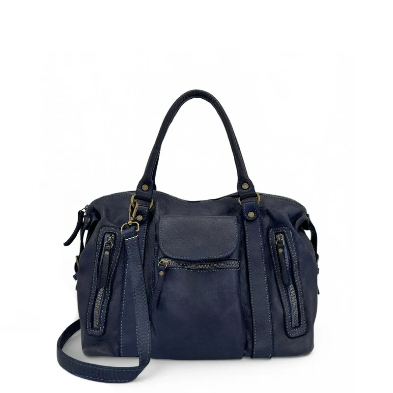 Sac porté épaule en cuir vintage MISS MY Bleu marine