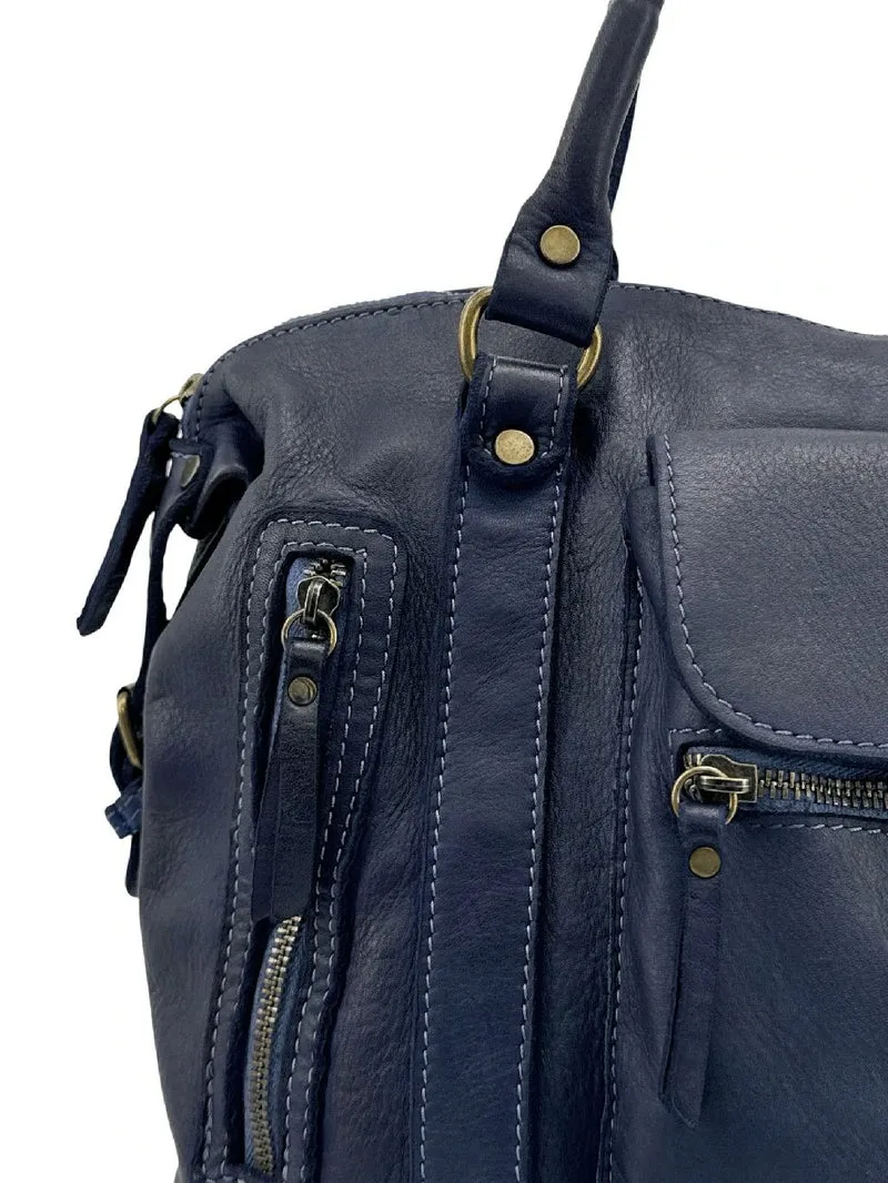 Sac porté épaule en cuir vintage MISS MY Bleu marine