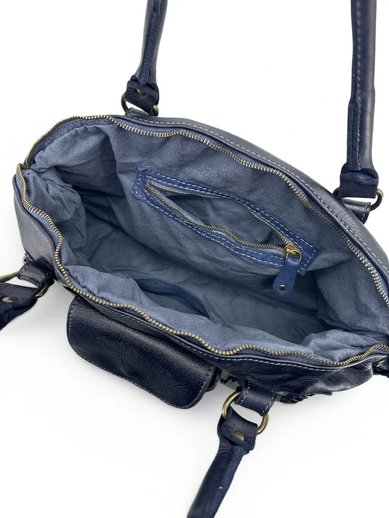 Sac porté épaule en cuir vintage MISS MY Bleu marine