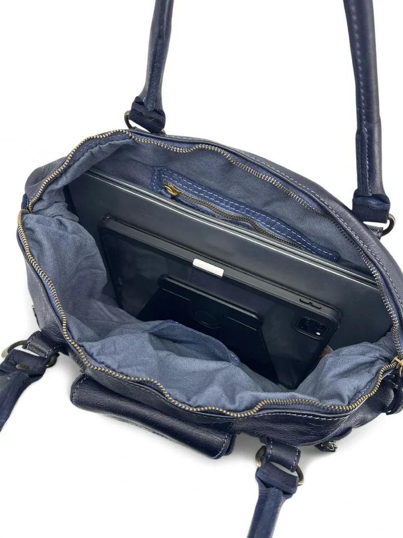 Sac porté épaule en cuir vintage MISS MY Bleu marine