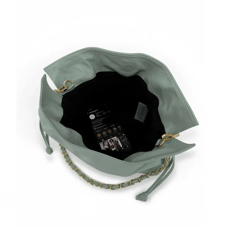 Sac bourse en cuir box calf SISSI Vert pastel