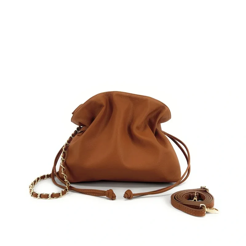 Sac bourse en cuir box calf SISSI Camel foncé