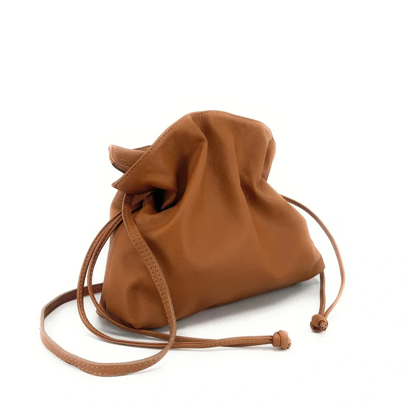 Sac bourse en cuir box calf SISSI Camel foncé