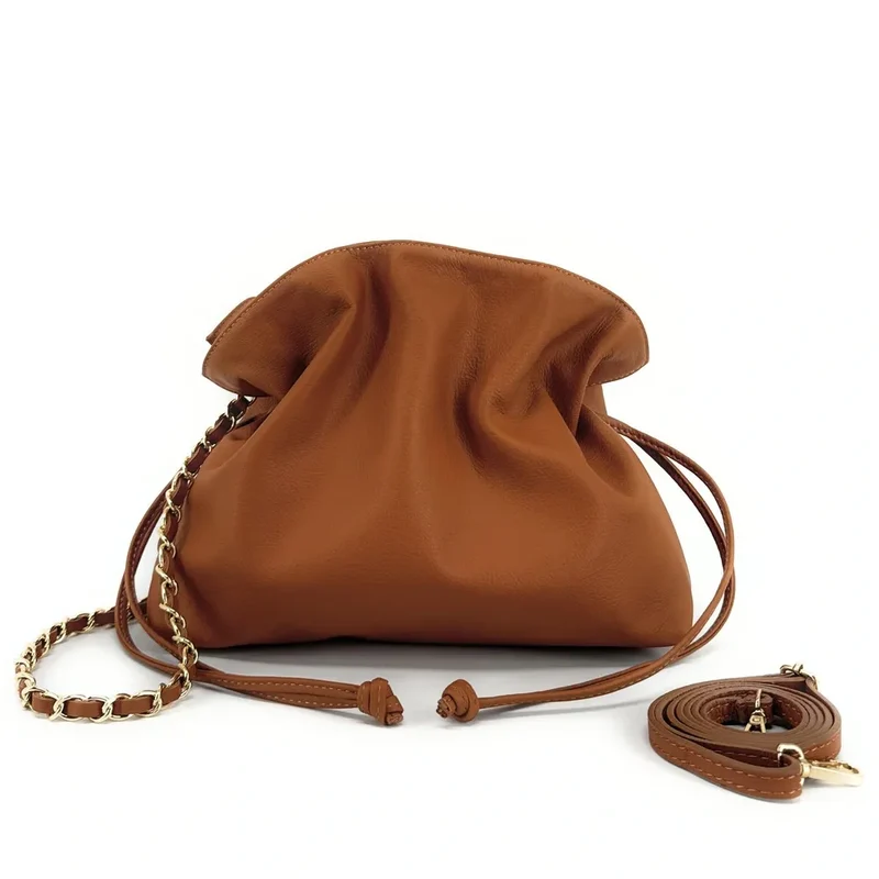 Sac bourse en cuir box calf SISSI Camel foncé