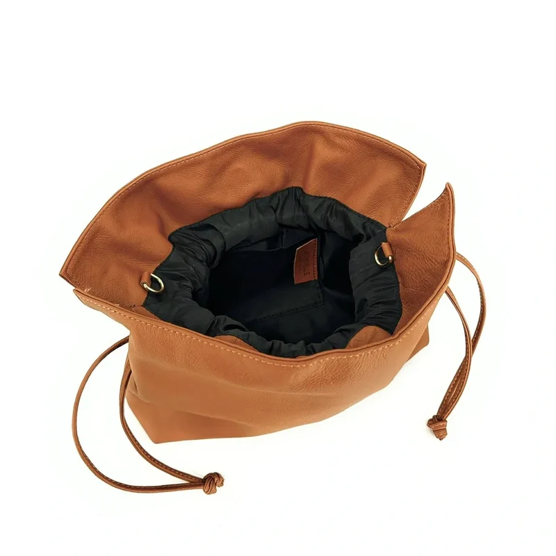 Sac bourse en cuir box calf SISSI Camel foncé