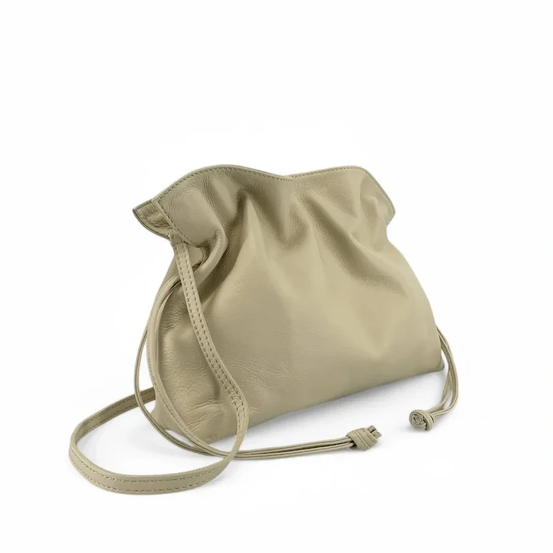 Sac bourse en cuir box calf SISSI Beige crème