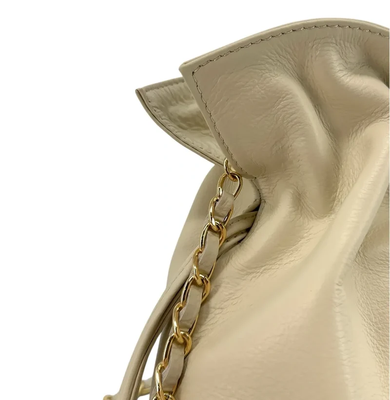 Sac bourse en cuir box calf SISSI Beige crème