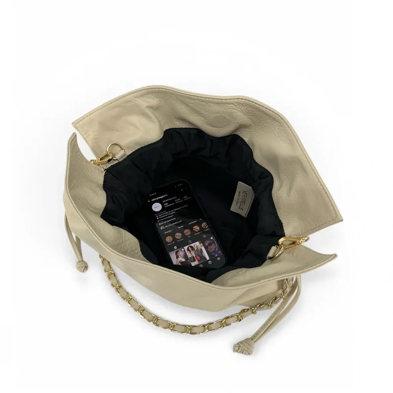 Sac bourse en cuir box calf SISSI Beige crème