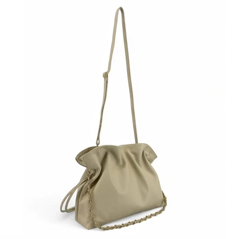 Sac bourse en cuir box calf SISSI Beige crème