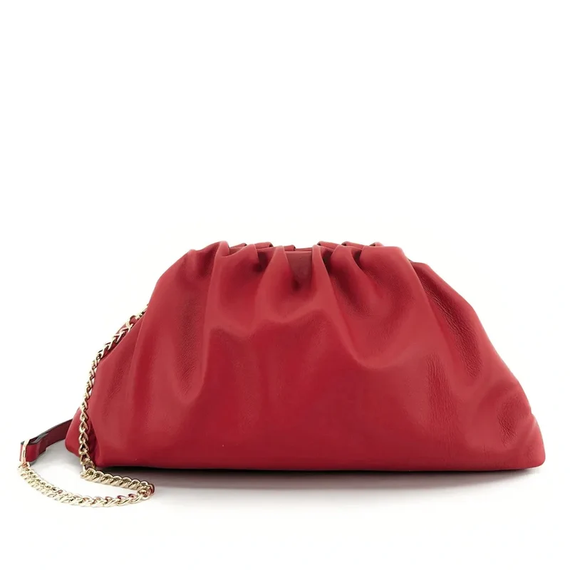Sac pouch en cuir box-calf ATHALIE Rouge cerise