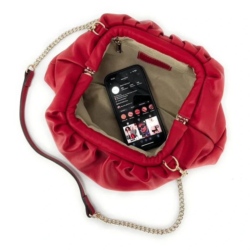 Sac pouch en cuir box-calf ATHALIE Rouge cerise