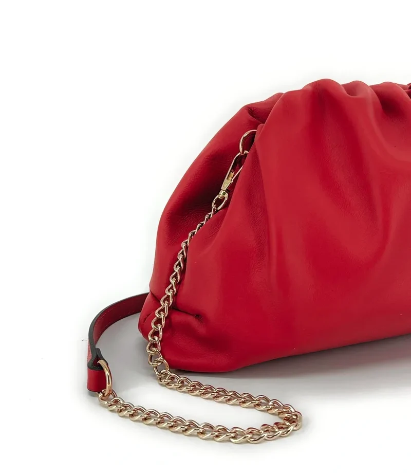 Sac pouch en cuir box-calf ATHALIE Rouge cerise