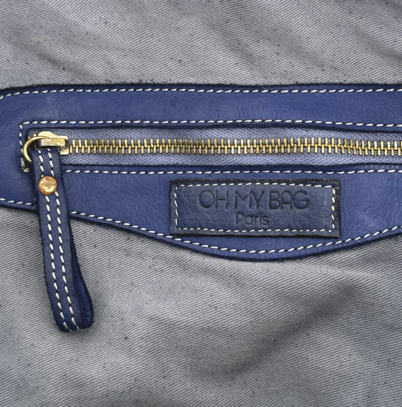 Grand sac porté épaule en cuir souple tannage végétal STORM XL HURRICAN Bleu profond