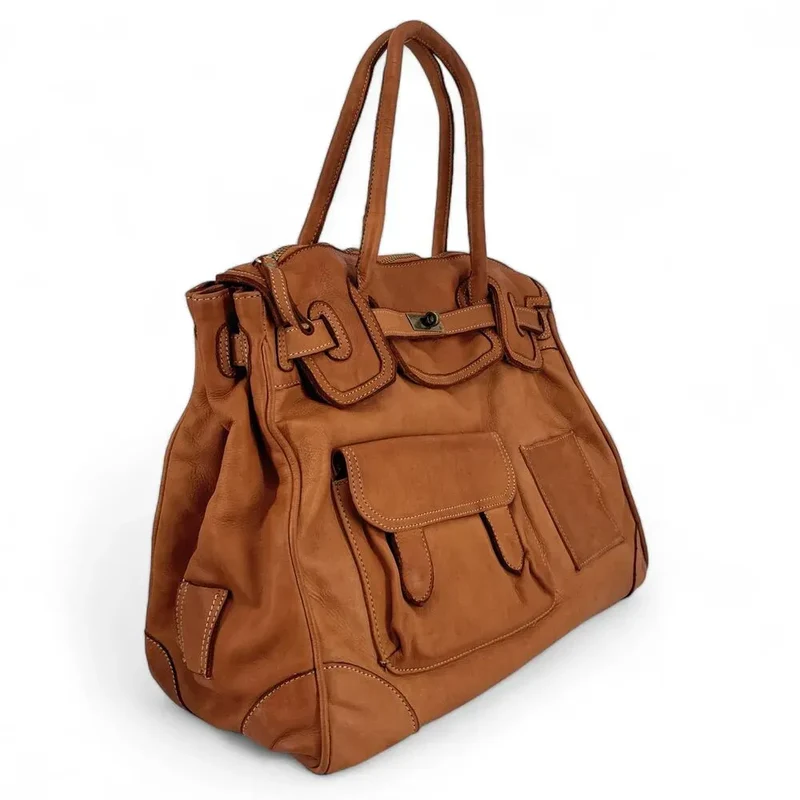 Sac cabas en cuir vintage MISS ELOISE Camel