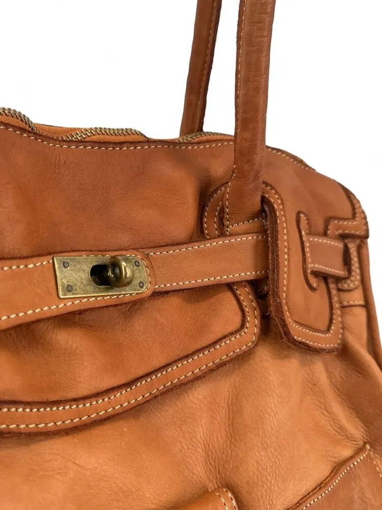 Sac cabas en cuir vintage MISS ELOISE Camel