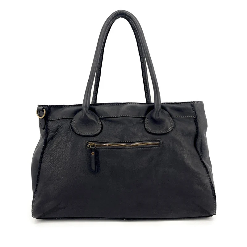 Grand sac cabas en cuir vintage ALBUS Noir