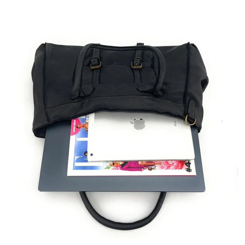Grand sac cabas en cuir vintage ALBUS Noir