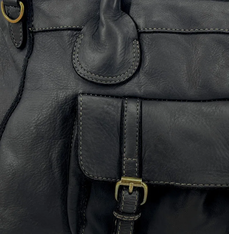 Grand sac cabas en cuir vintage ALBUS Noir