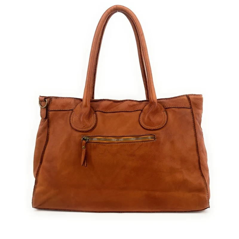 Grand sac cabas en cuir vintage ALBUS Camel foncé
