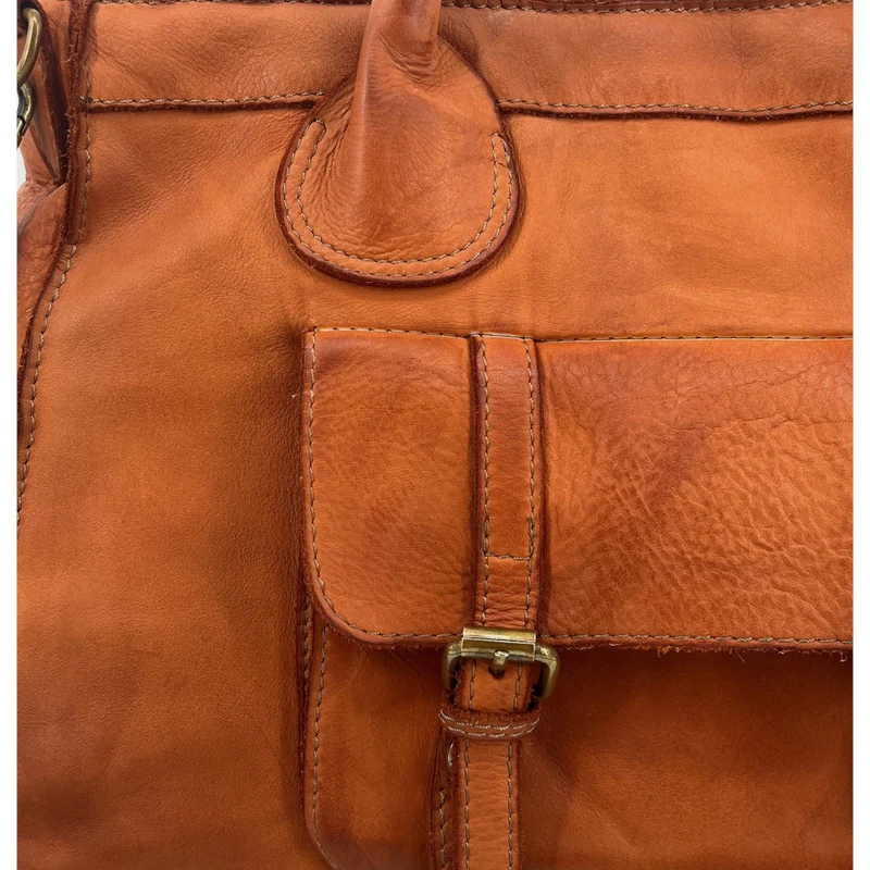Grand sac cabas en cuir vintage ALBUS Camel foncé