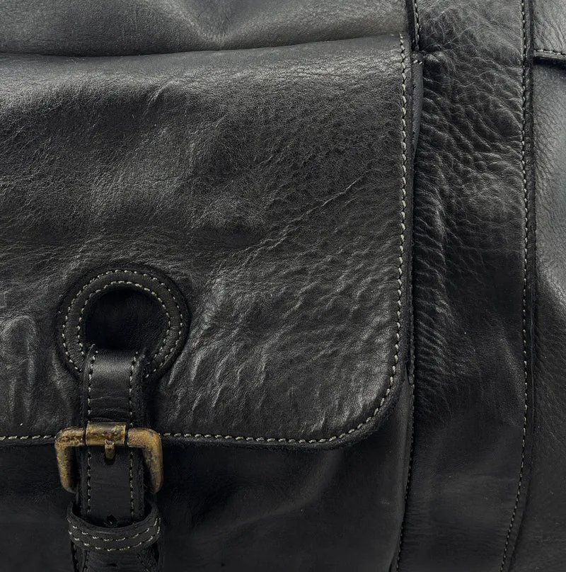Maxi sac cabas porté épaule en cuir vintage QUEEN M Noir
