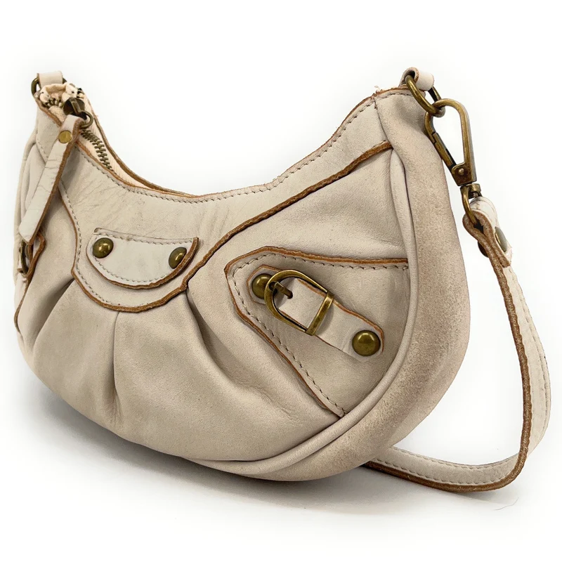 Sac croissant en cuir vintage MISS LUNA Taupe clair