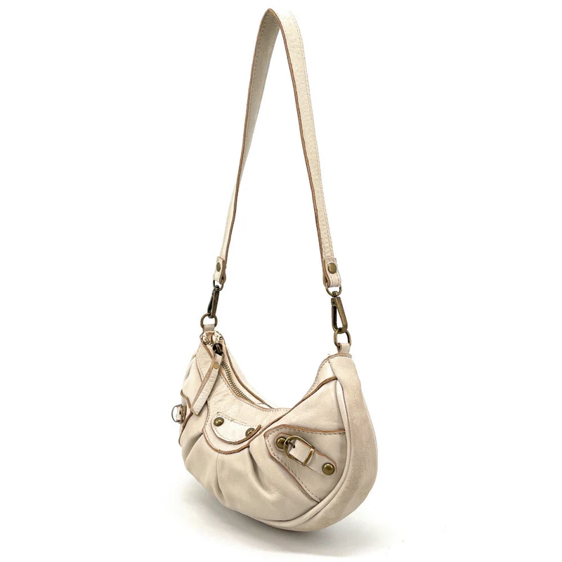 Sac croissant en cuir vintage MISS LUNA Taupe clair