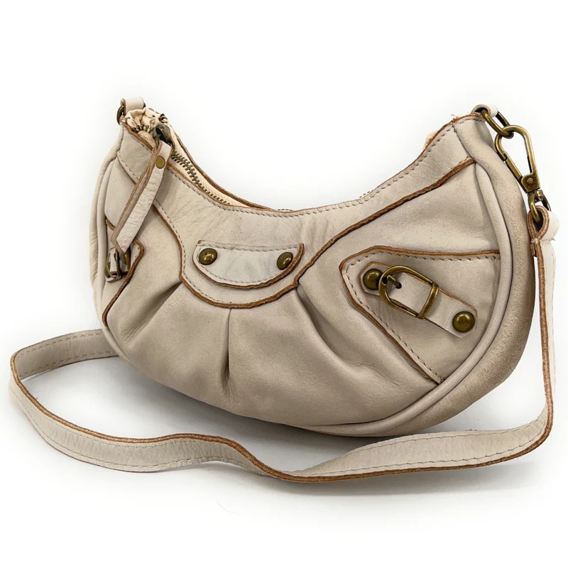 Sac croissant en cuir vintage MISS LUNA Taupe clair