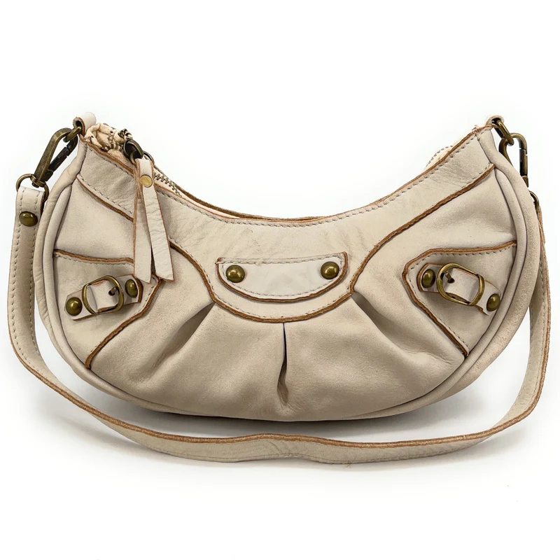 Sac croissant en cuir vintage MISS LUNA Taupe clair