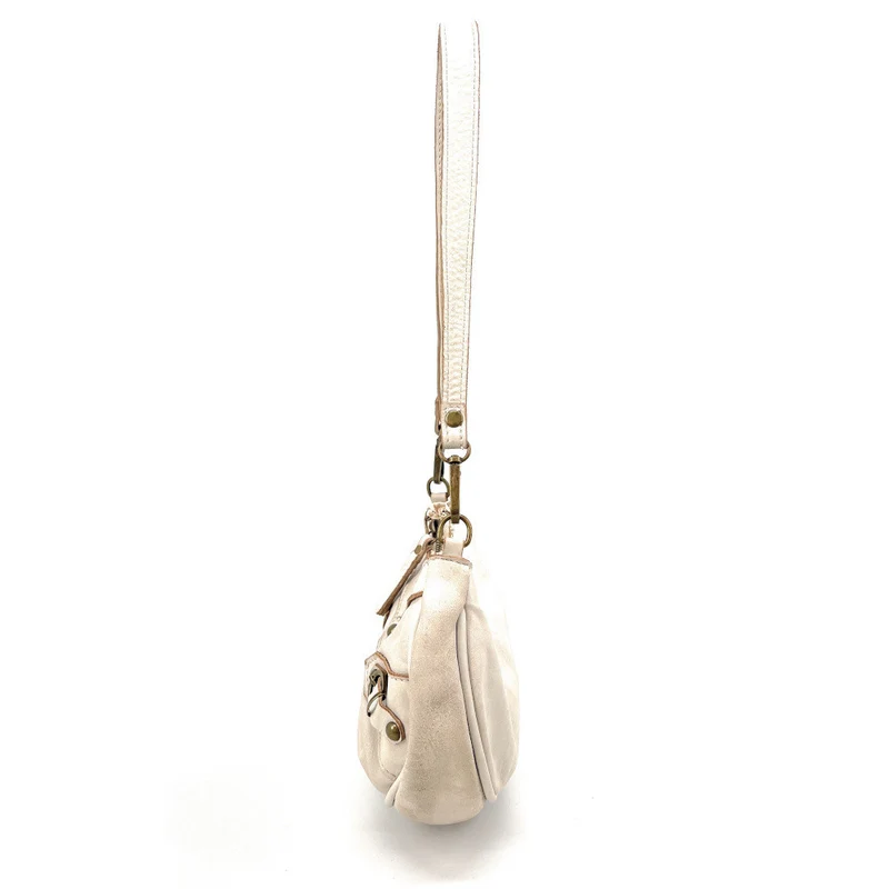 Sac croissant en cuir vintage MISS LUNA Taupe clair