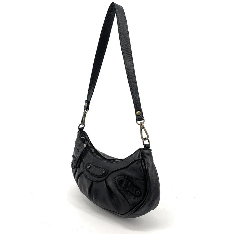Sac croissant en cuir vintage MISS LUNA Noir