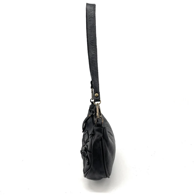 Sac croissant en cuir vintage MISS LUNA Noir