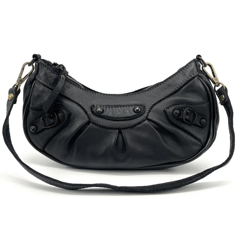 Sac croissant en cuir vintage MISS LUNA Noir