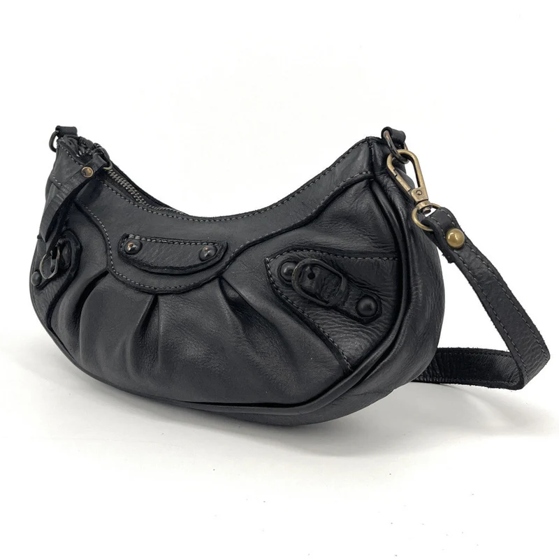 Sac croissant en cuir vintage MISS LUNA Noir