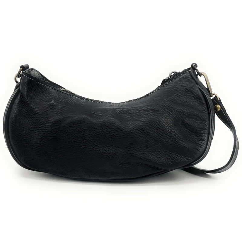 Sac croissant en cuir vintage MISS LUNA Noir