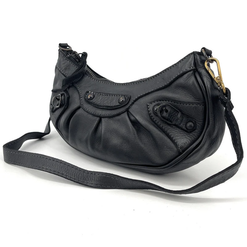 Sac croissant en cuir vintage MISS LUNA Noir