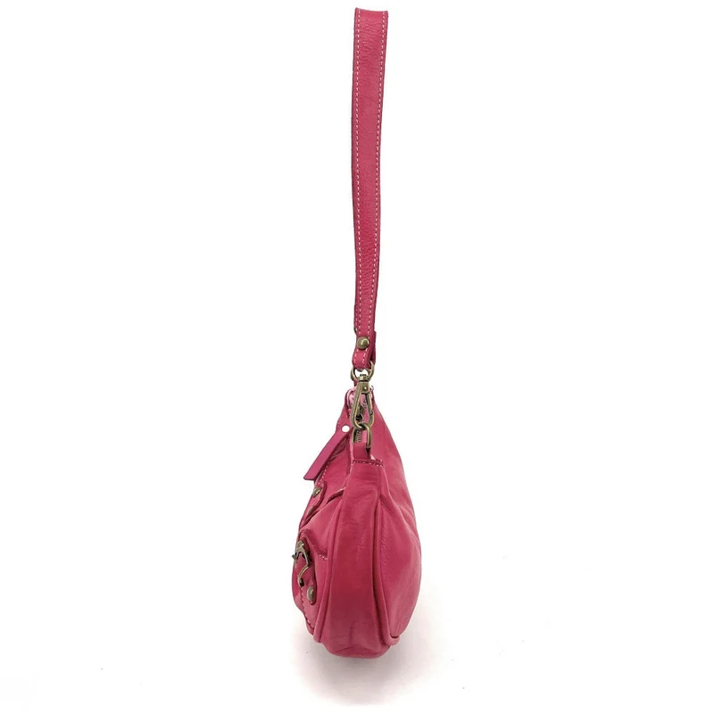 Sac croissant en cuir vintage MISS LUNA Rose fuchsia