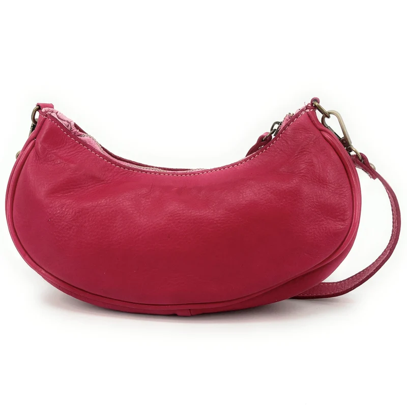 Sac croissant en cuir vintage MISS LUNA Rose fuchsia