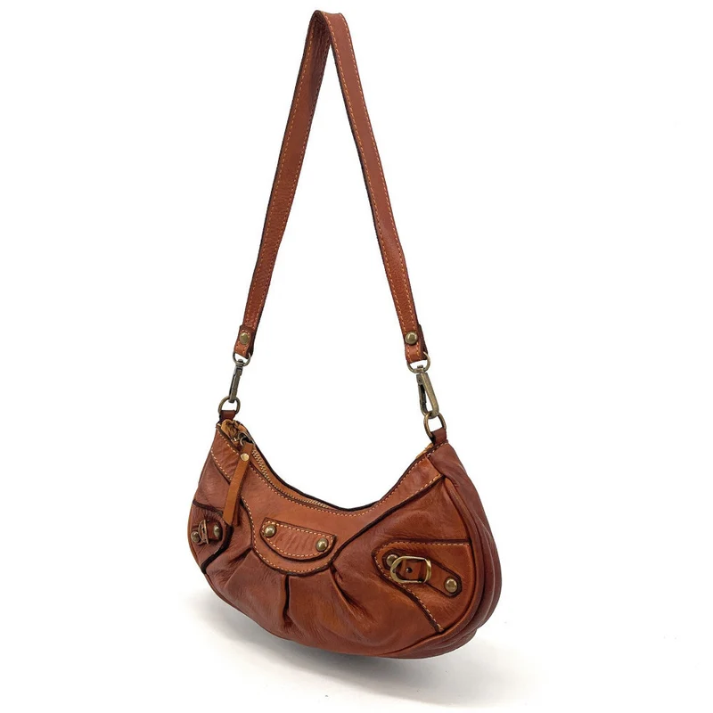 Sac croissant en cuir vintage MISS LUNA Camel