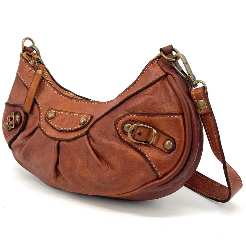 Sac croissant en cuir vintage MISS LUNA Camel