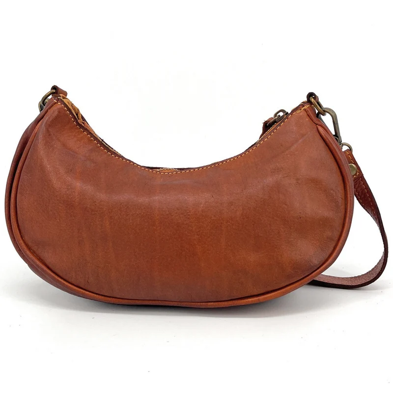 Sac croissant en cuir vintage MISS LUNA Camel