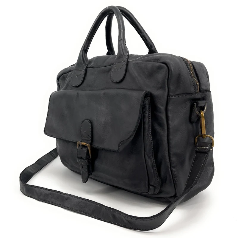 Sac à main en cuir vintage COLUMBIA Noir