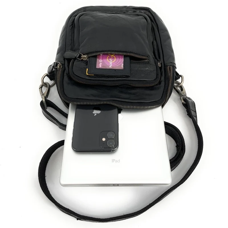 Sacoche en cuir vintage MISTER FRED Noir