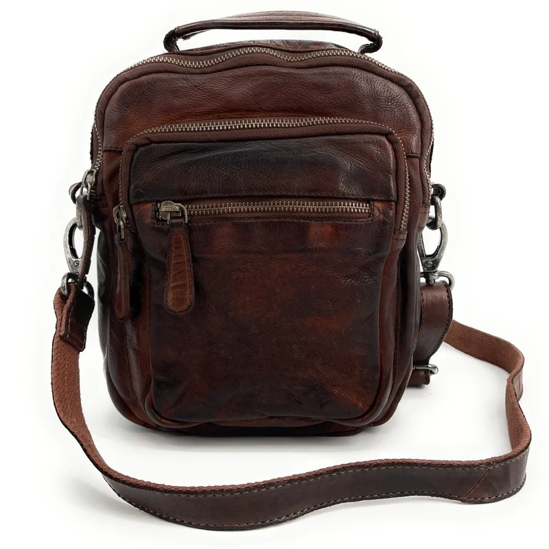 Sacoche en cuir vintage MISTER FRED Châtaigne