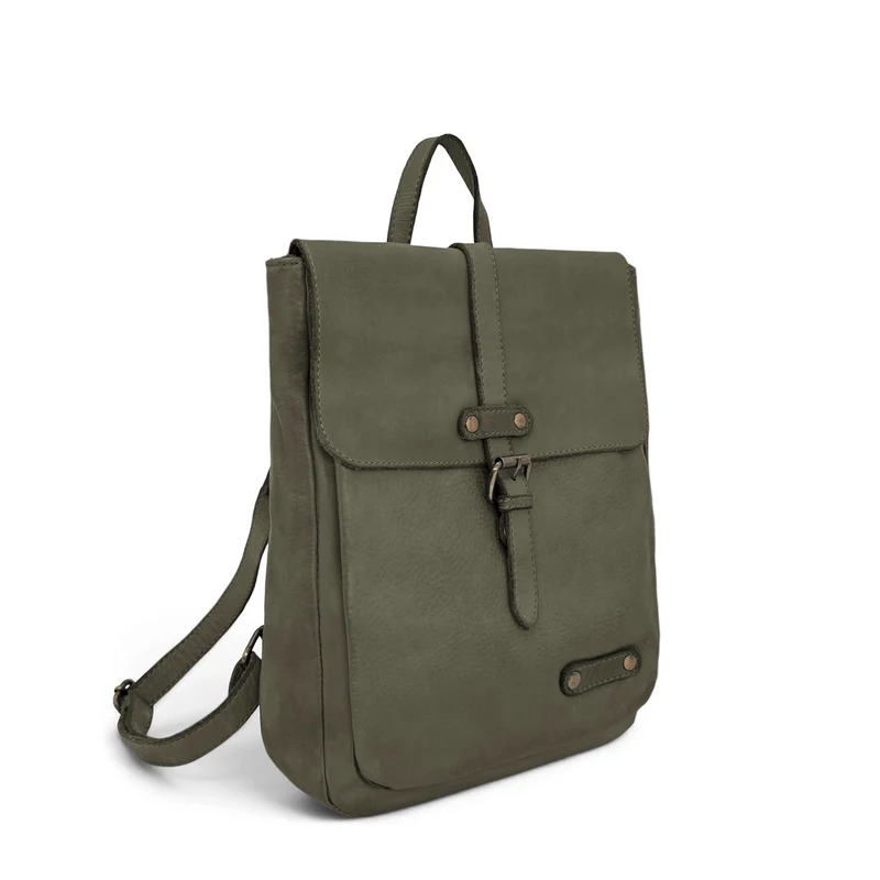 Grand sac à dos en cuir vintage SMITH (mr. & mrs.) Kaki