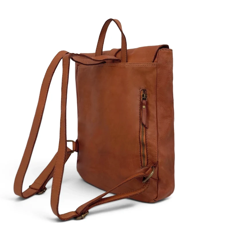 Grand sac à dos en cuir vintage SMITH (mr. & mrs.) Marron camel