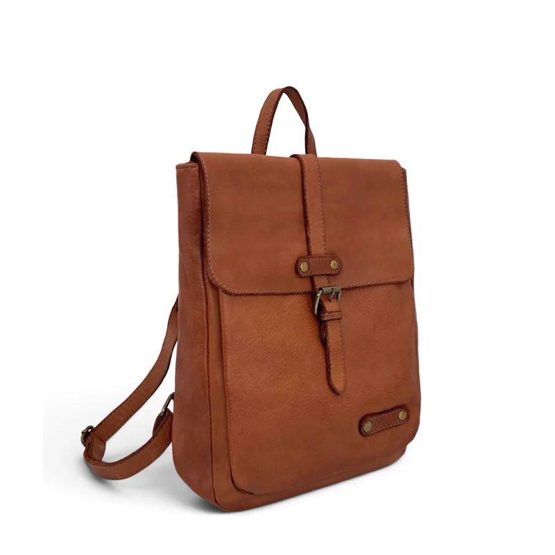 Grand sac à dos en cuir vintage SMITH (mr. & mrs.) Marron camel