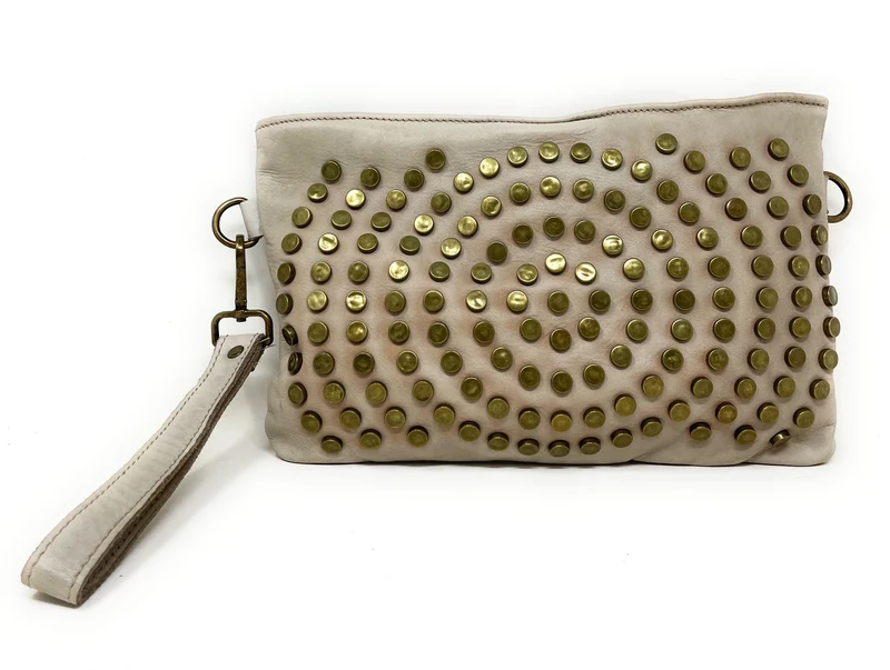 Sac pochette en cuir vintage MISS CIRCÉ Taupe