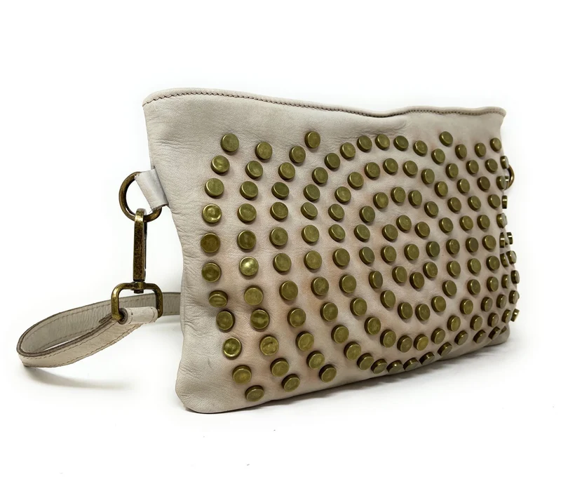 Sac pochette en cuir vintage MISS CIRCÉ Taupe