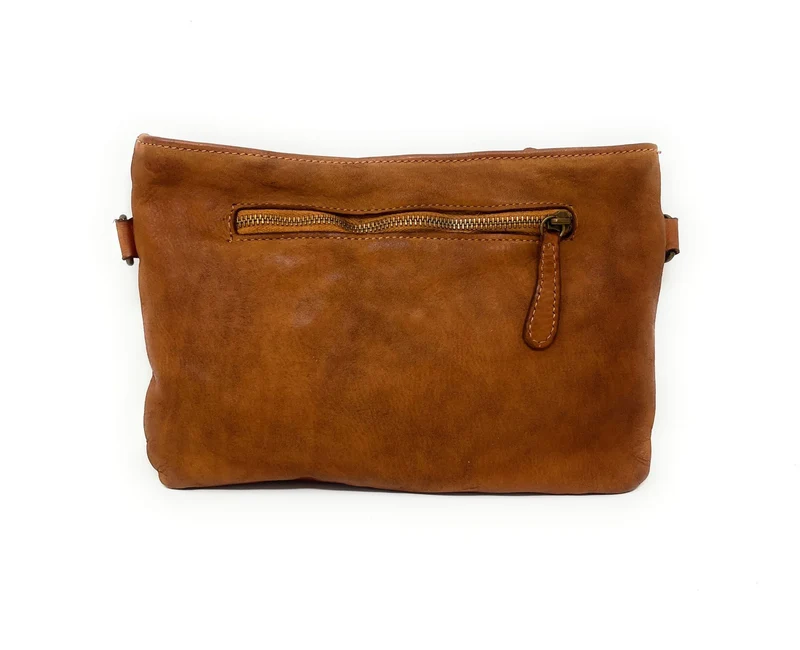 Sac pochette en cuir vintage MISS CIRCÉ Camel foncé